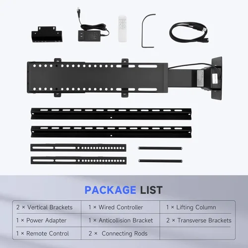 Miniatura 8 de CO-Z Elevador de TV motorizado para televisores de 32 a 70 pulgadas de hasta 600 x 400 VESA, soporte de TV de altura ajustable y soporte de pared