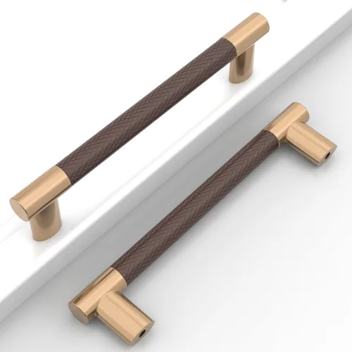Miniatura 26 de Paquete de 10 manijas para alacena con agujero central de 3 pulgadas (76mm), tiradores de gabinete negros y dorados, tiradores de cajón de cocina