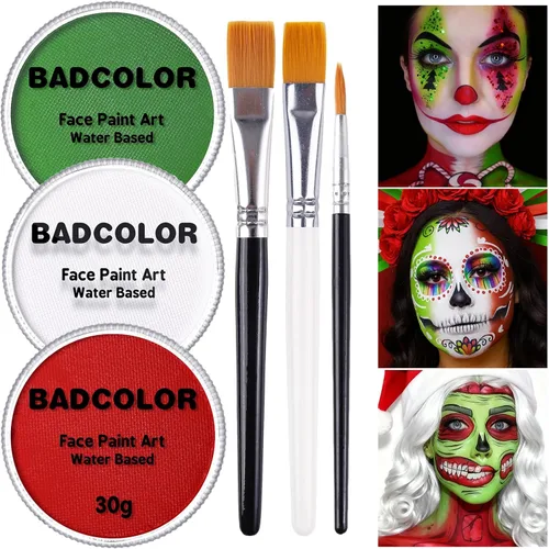 Miniatura 9 de Pintura corporal y facial negra y blanca de payaso con 3 pinceles de pintura, paleta de maquillaje SFX a base de agua para niños y adultos, pintura