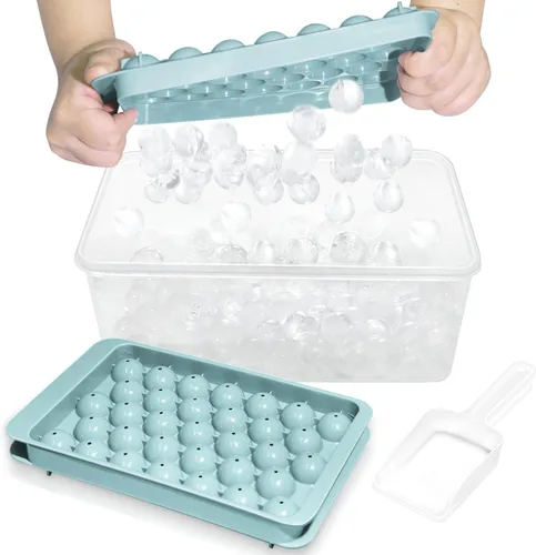 Miniatura 15 de WIBIMEN Bandeja para cubitos de hielo con tapa y contenedor, bandejas de hielo redondas para congelador con tapa, bandejas para cubitos de hielo