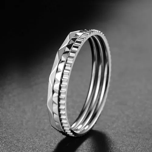 Miniatura 3 de KAZITSAN Anillos de acero inoxidable para mujer, 3 unidades, de 0.039 pulgadas, banda lisa, apilables, anillos para el pulgar, plataorooro rosa