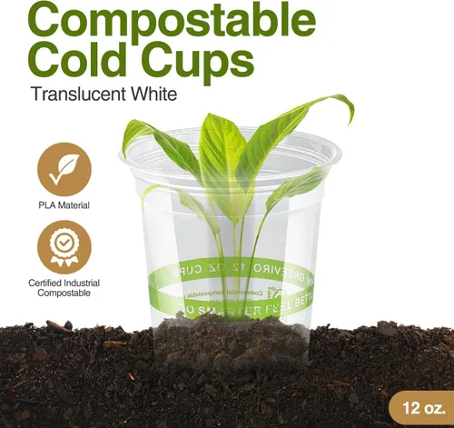 Miniatura 2 de Vasos de Plástico Transparente Compostables Ecológicos a Base de Plantas de 12 oz, Gruesos, Reutilizables, Desechables para Café Helado