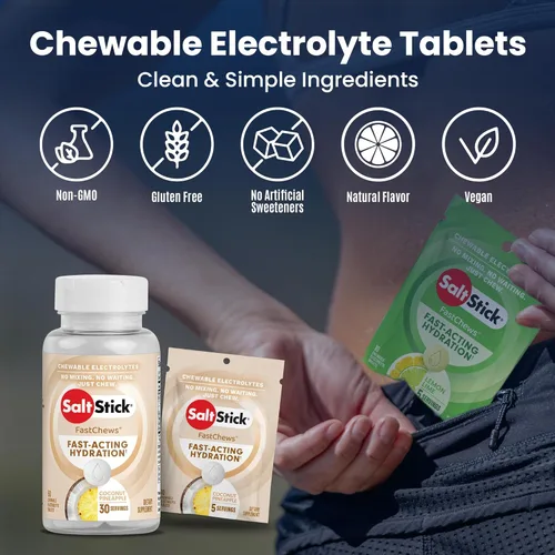Miniatura 4 de SaltStick Electrolyte FastChews Pastillas de electrolitos masticables, pastillas de sal para corredores, electrolitos para deshidratación, coco