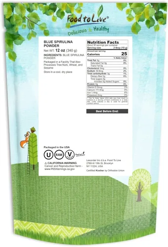 Miniatura 2 de Food to Live Blue Spirulina en polvo, 12 onzas, extracto de algas azul verdoso puro, kosher, vegano, no irradiado, rico en ficocianina, ideal