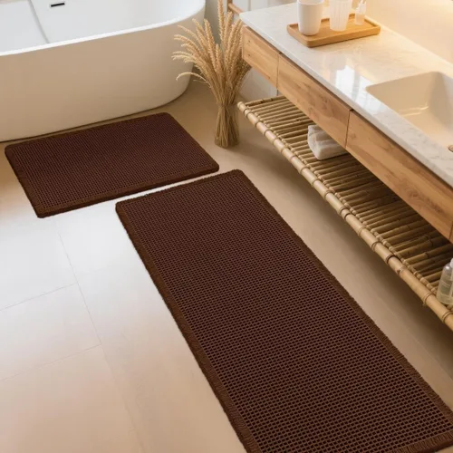 Miniatura 63 de IM HOME Tapete de baño de punto gofre, color caqui, de 24 x 17 pulgadas, tejido bohemio, moderno, absorbente, antideslizante, suave, lavable