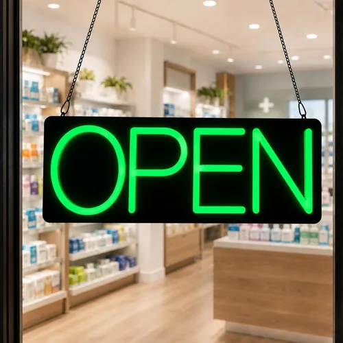HiNeon Cartelón LED verde abierto, letrero luminoso para negocios de 20"x7" con control remoto, enchufe de 12V, cadena colgante incluida
