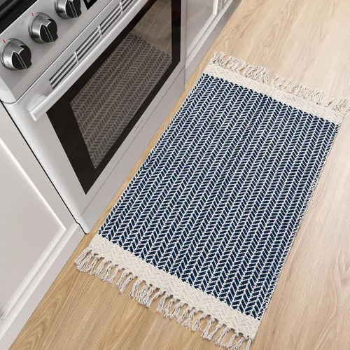 Miniatura 2 de Lahome Alfombras de baño bohemias, alfombra pequeña de 2 x 3 pies, alfombra ligera para entrada, alfombra de algodón tejida con borlas, alfombra