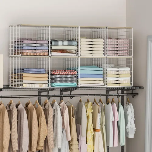Miniatura 5 de 3 piezas de organizadores de clóset apilables y almacenamiento, estantes de clóset con parte superior de madera y almacenamiento extra, organizador
