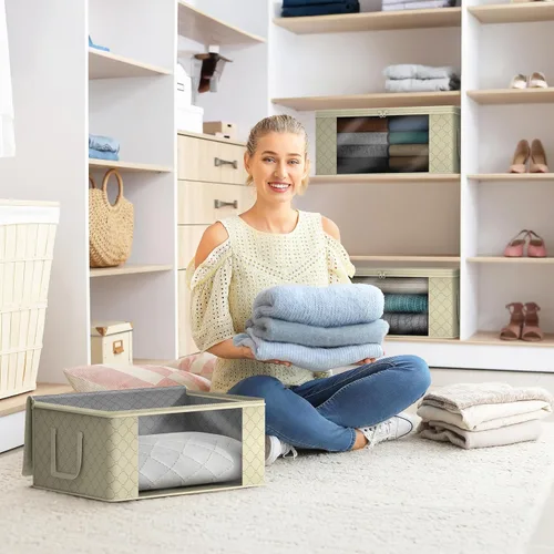 Miniatura 2 de Sorbus Bolsas de Almacenamiento de Ropa Medianas – Contenedores de Almacenamiento de Mantas Plegables para Organizar Dormitorio, Armario, Ropa, Beige