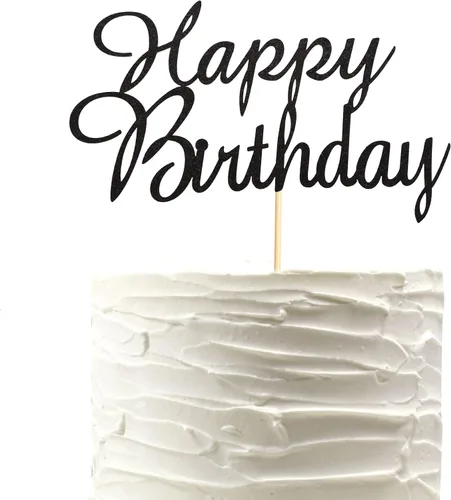 Decoración para tartas de feliz cumpleaños, decoración de fiesta de cumpleaños para niños o adultos, purpurina negra