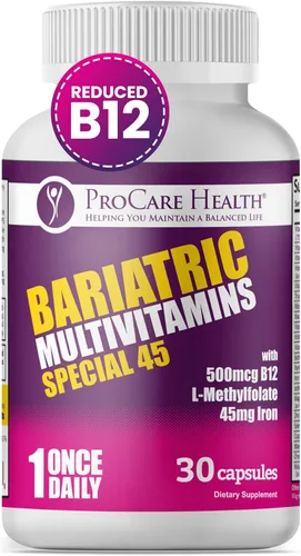 ProCare Health Multivitamínico bariátrico con hierro (30 cápsulas) 45 mg de hierro con vitamina B12 reducida, vitaminas bariátricas postoperatorias