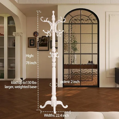 Miniatura 5 de Percheros de Madera, Árbol de Abrigos Retro de 78" con 12 Ganchos y Base Triangular Estable, Perchero de Entrada Independiente para Sombreros, Ropa