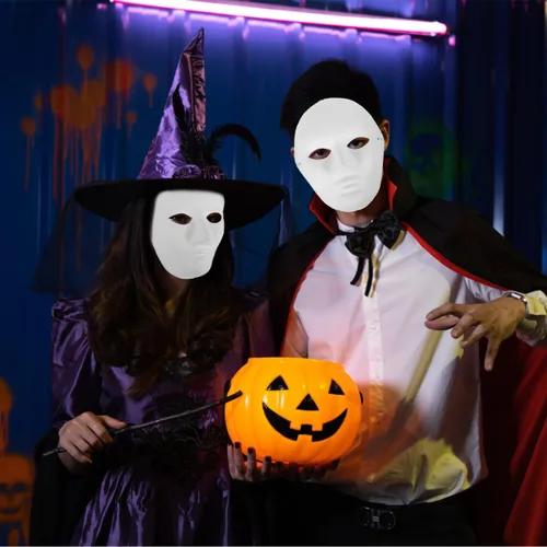Miniatura 4 de Amosfun 24 máscaras de bricolaje pintura en blanco masculina máscara de cara completa para Halloween, fantasma, cosplay, mascarada, hip hop, baile