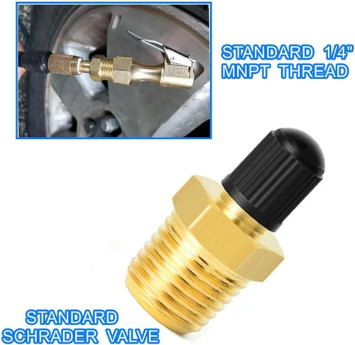 Miniatura 7 de 2 piezas de adaptador de inflador de aire de latón 1/4 NPT (M) a válvula Schrader estándar (M), válvula de tanque, conector de inflador de 1/4