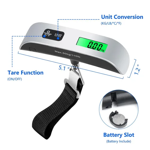 Miniatura 2 de VIGIND Báscula digital de equipaje, báscula electrónica portátil de equipaje de mano, báscula de maleta con sensor de temperatura y capacidad de 110