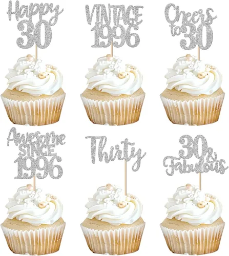 Miniatura 21 de Rsstarxi Paquete de 24 adornos para cupcakes vintage 2019 con purpurina negra para 5º cumpleaños, saludos a 5, cinco, 5, 5 fabulosos para cupcakes