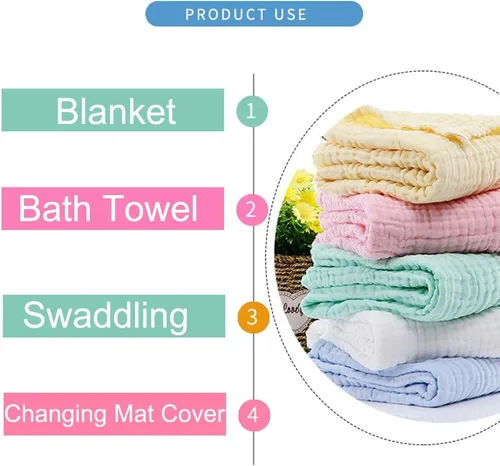 Miniatura 3 de Aablexema Juego de 2 mantas de muselina para bebé, 6 capas de 43 x 43 pulgadas, toallas de baño para recién nacidos, para niños y niñas (blanco)