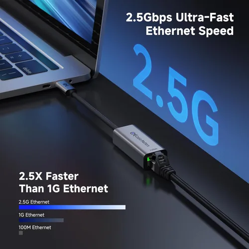 Miniatura 2 de Cable Matters Adaptador USB C a Ethernet de 2.5 Gb, velocidad de red de 2.5 Gigabit, adaptador USB C a Ethernet compatible con USB4, Thunderbolt