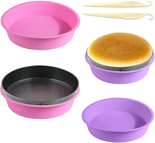 Miniatura 9 de 4 piezas de bandeja de baño de agua para tartas de queso, protector de molde de silicona desmontable con espátula de liberación de pasteles