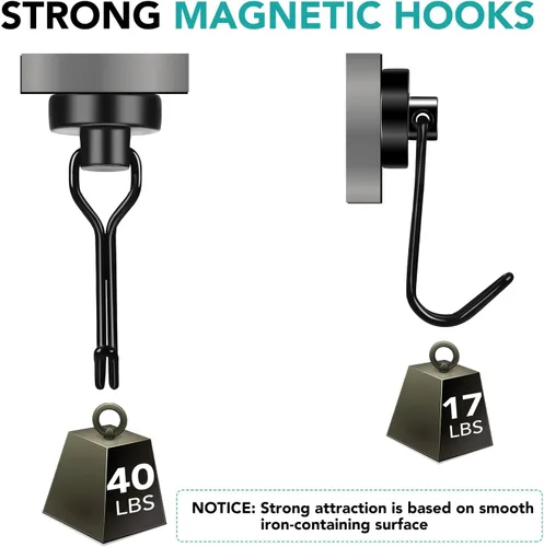 Miniatura 3 de DIYMAG - Ganchos magnéticos negros, imanes de 18 kg de alta resistencia, 2026, esenciales para cruceros, cabinas, con gancho de metal para colgar