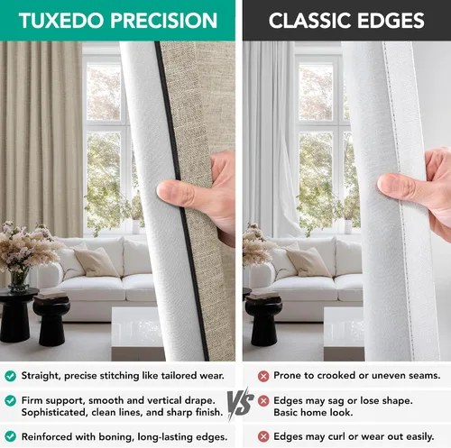 Miniatura 5 de Deconovo Cortinas de lino sintético 100% opacas con pestañas ocultas y cinta plisada, alzapaños incluidos, cortinas con aislamiento térmico