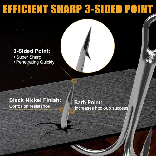 Miniatura 4 de Fishing Treble Hooks Kit, High Carbon Steel Treble Hook Strong Sharp Round Bend Fishing Hook Triple Fish Hook with Split Rings for Trout Hard Bait