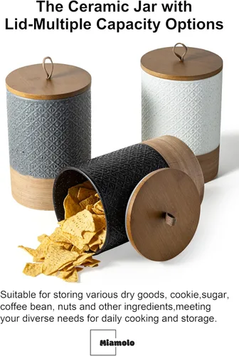 Miniatura 9 de Miamolo Tarro grande con tapa, recipiente de café de cerámica, tarros de almacenamiento de alimentos de cocina con tapas herméticas para especias