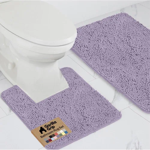 Miniatura 20 de GORILLA GRIP - Juegos de alfombras de baño, juego de 2 alfombras de chenilla suave, alfombra base para inodoro y alfombra de 30 x 20, alfombras Negro