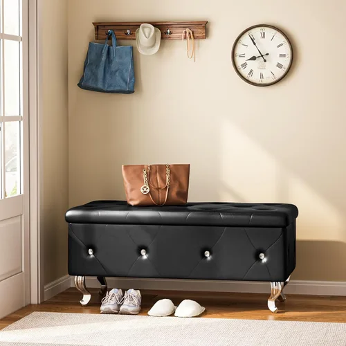 Miniatura 8 de DKLGG Banco otomano de almacenamiento para dormitorio, banco de entrada tapizado con patas y bisagra de seguridad, banco de almacenamiento pequeño