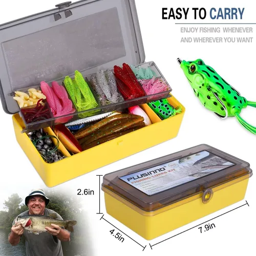 Miniatura 3 de PLUSINNO Señuelos de pesca, cebo que incluye crankbaits, spinnerbaits, gusanos de plástico, plantillas, señuelos de agua superior, caja de aparejos