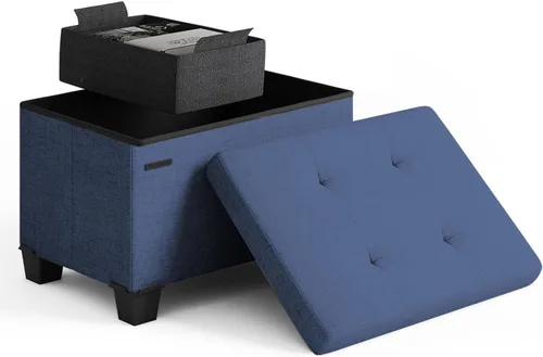 Miniatura 127 de Cubo otomano de almacenamiento con cubo pequeño, otomana cuadrada de 15 pulgadas con almacenamiento para sala de estar y dormitorio, reposapiés
