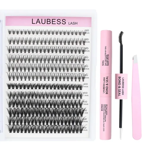 Kit de extensiones de pestañas 20D+40D, kit de racimos de pestañas para unir y sellar, impermeable, kit de extensiones de pestañas individuales, kit