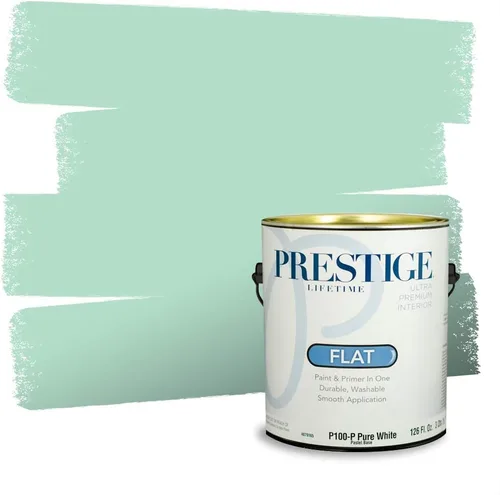 Miniatura 190 de Prestige Paints - Pintura exterior e imprimación en uno, 1 galón, plano, compatibilidad comparable con el color menta «Whipped Mint» de Behr