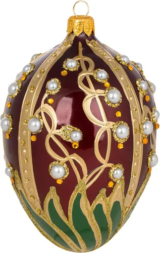Miss Christmas Palace Collection 2025 - Adorno para árbol de Navidad de vidrio soplado rojo y dorado de 5 pulgadas, diseño de lirio del valle con