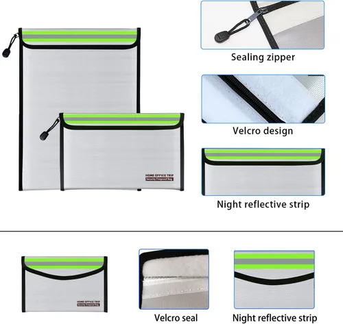 Miniatura 5 de Bolsa de dinero ignífuga de 15 x 11 pulgadas, 11 x 6.7 pulgadas, 5 x 8 pulgadas, multiusos, para oficina en casa, bolsa de almacenamiento segura