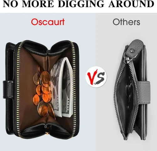Miniatura 6 de oscaurt Cartera para mujer pequeña con bloqueo RFID, cartera de dos pliegues con tarjetero para tarjetas de crédito, ventana para identificación