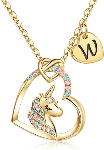 Hidepoo Regalos de unicornios para niñas, chapado en oro de 14 quilates, oro blanco, oro rosa, collar de unicornio con circonita cúbica colorida