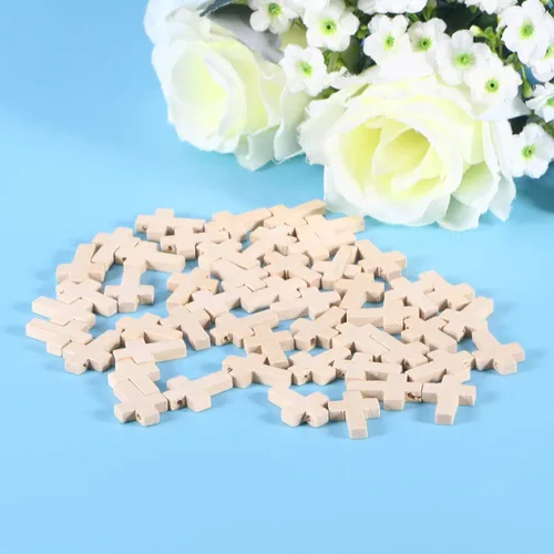 Miniatura 9 de 100 piezas de artesanía de cruz de madera DIY mini dijes de cruz sosteniendo la cruz para regalos de fiesta religiosa domingo fabricación de joyas
