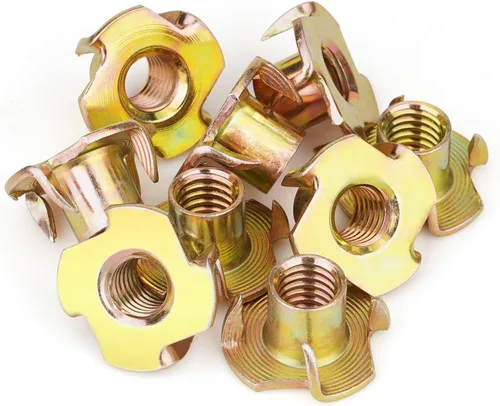 Miniatura 5 de Tuercas en T de 1/4"-20 (Paquete de 100), acero chapado en zinc resistente a la corrosión, longitud de barril de 5/16", tuerca en T de 4 puntas