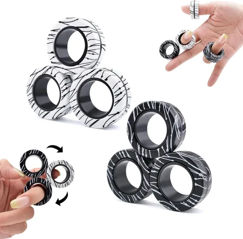 Miniatura 8 de Cevioce Juego de 3 anillos magnéticos para adultos, niños y adolescentes, anillo magnético giratorio para personas con TDAH y ansiedad, juguetes