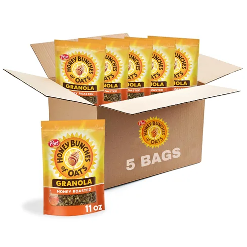Honey Bunches of Oats Cereal de granola tostado con miel, bolsa de 11 onzas (paquete de 5)
