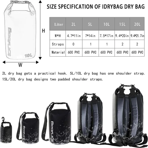 Miniatura 3 de IDRYBAG Bolsa seca para kayak impermeable 2L/5L/10L/15L/20L, pequeña bolsa impermeable para navegación