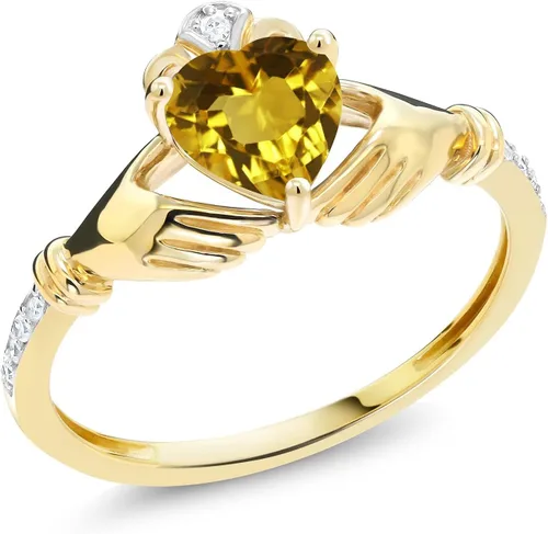 Miniatura 83 de Gem Stone King Anillo de compromiso claddagh celta irlandés de oro amarillo de 10 quilates con piedra preciosa en forma de corazón de 0.236 in