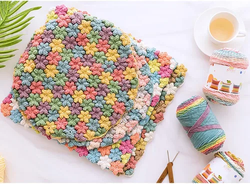 Miniatura 8 de Hilo de color de algodón para tartas, hilo multicolor arcoíris para tejer y tejer a ganchillo, 2 bolas de 7.05 oz, 45% algodón, 55% acrílico, hilo