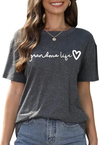 Miniatura 3 de Camiseta de abuela para mujer, casual, con estampado de corazón, divertida para la abuela