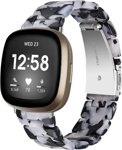 Miimall Compatible con Fitbit Versa 3/Sense, bandas de resina para mujeres y hombres, correa de repuesto de acero inoxidable súper ligera para