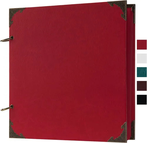 Miniatura 16 de Álbum de fotos de 8 x 8 pulgadas de cuero con tapa dura, 80 páginas de papel artesanal en blanco, álbum de recortes DIY para bodas y aniversarios