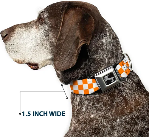 Miniatura 7 de Buckle-Down Checker White/Tan Orange Dog Collar Bone, Small/9-15