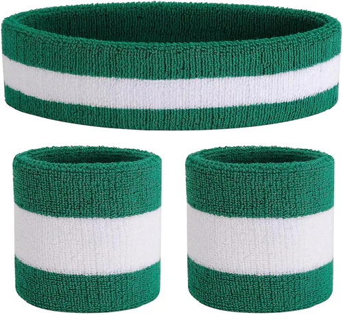 Miniatura 82 de ONUPGO - Conjunto de diadema y muñequeras deportivas para el sudor, hechas de algodón con bucles, muñequeras, contra humedad