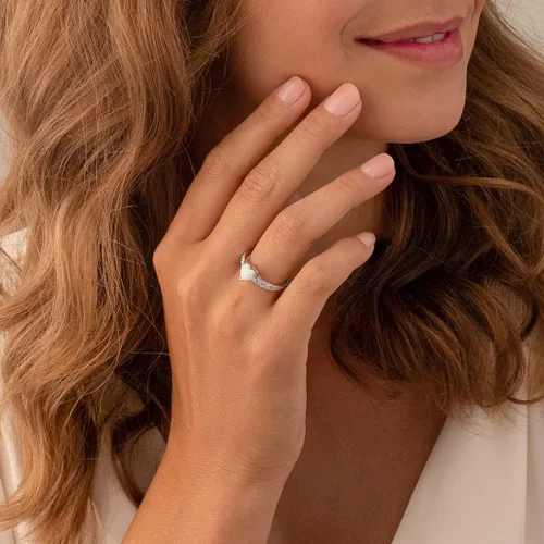 Miniatura 2 de Peora Anillo de corazón de ópalo de fuego blanco creado para mujer, plata de ley 925, forma de corazón de 1 quilate de 0.18 pulgadas, ajuste cómodo
